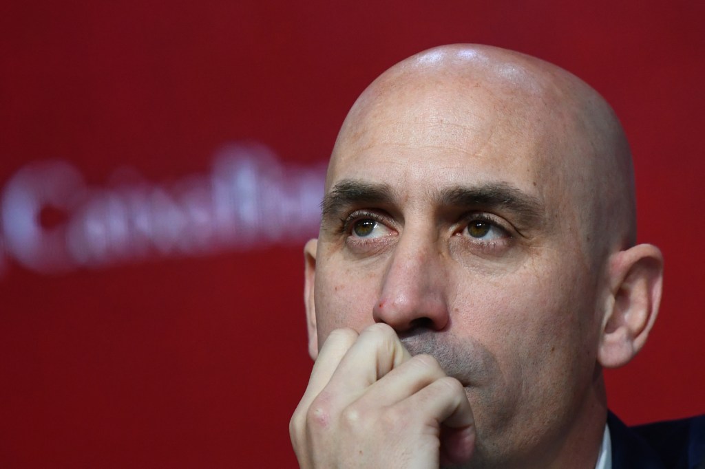 (FILES) Spanish Royal Football Federation (RFEF) president Luis Rubiales attends a press conference on November 27, 2019 in Madrid during the official presentation of Spain's coach. Spanish football federation chief Luis Rubiales' apology for kissing star player Jenni Hermoso on the lips after Spain won the Women's World Cup is "insufficient" and his gesture "unacceptable" Spanish Prime Minister said on August 22, 2023. Rubiales, 45, kissed Hermoso as he handed the Spanish team gold medals after they beat England 1-0 in the final in Sydney, provoking outrage in Spain. (Photo by GABRIEL BOUYS / AFP)