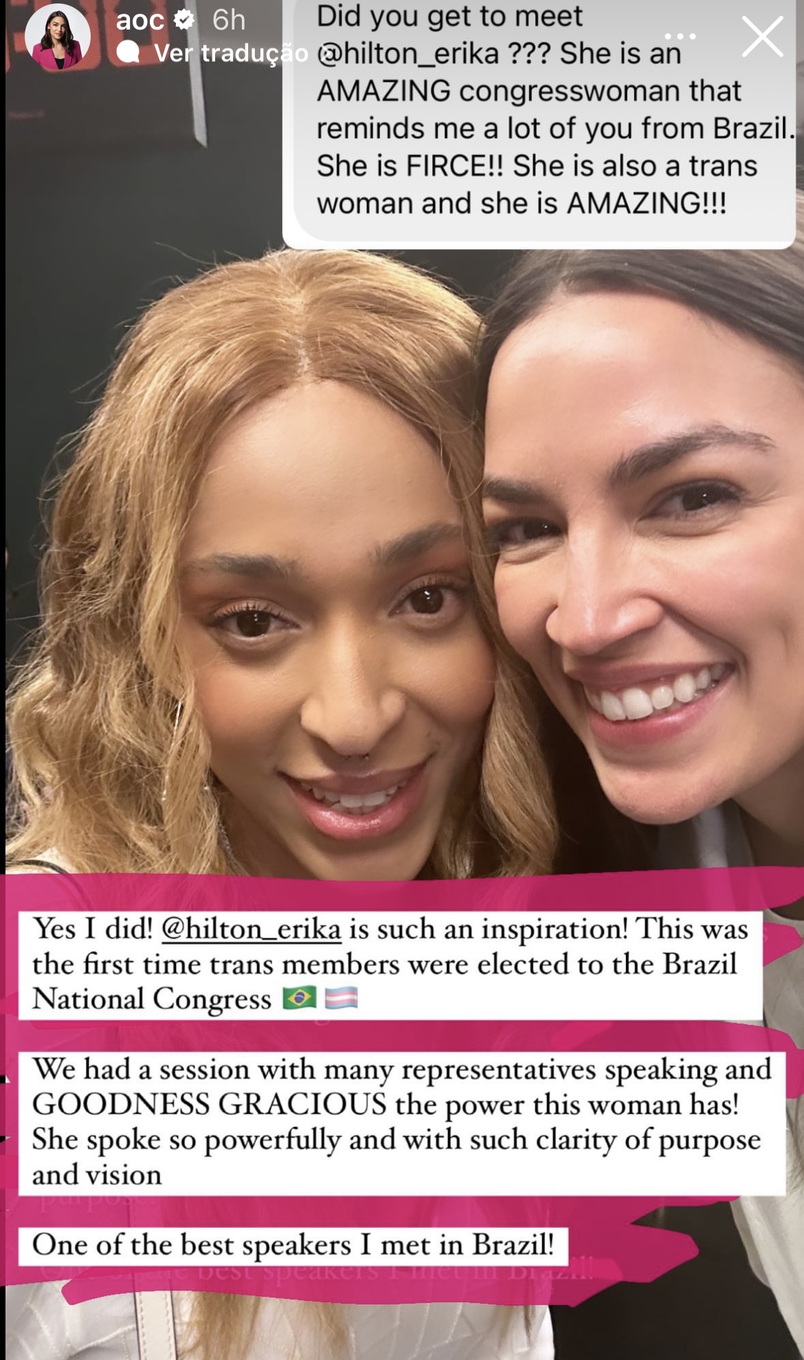 Deputada federal Erika Hilton e deputada americana Alexandria Ocasio-Cortez. 15/08/2023