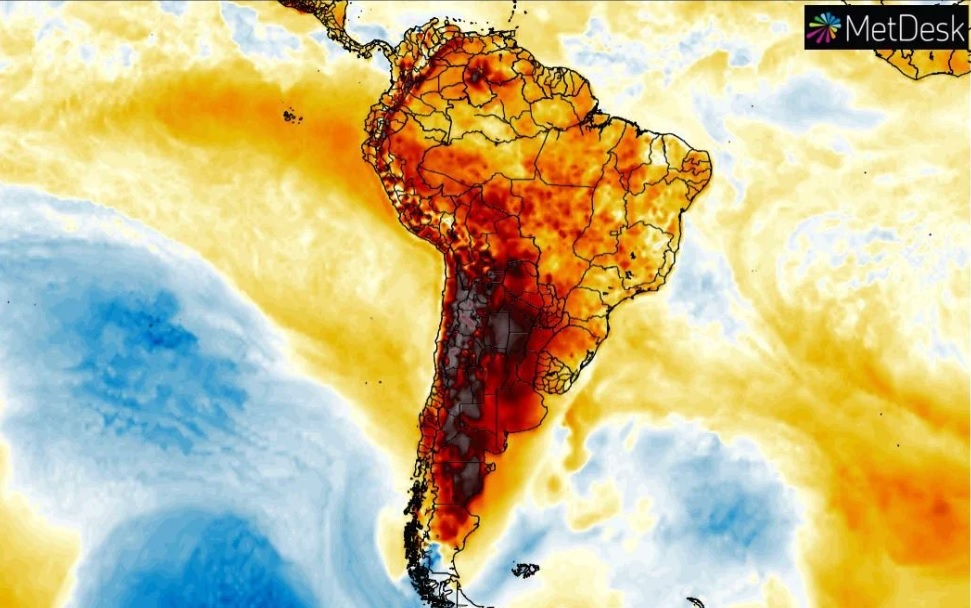 Imagem de satélite mostra onda de calor sem precedente sobre a América do Sul em julho
