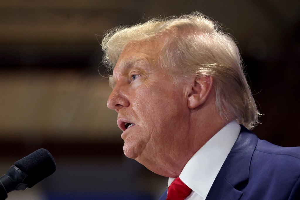 MAQUOKETA, IOWA - SEPTEMBER 20: 2024 Republican presidential candidate and former U.S. President Donald Trump speaks to guests during a "Commit To Caucus" rally at the Jackson County Fairgrounds on September 20, 2023 in Maquoketa, Iowa. The event is the first of two Trump has scheduled in Iowa today. Scott Olson/Getty Images/AFP (Photo by SCOTT OLSON / GETTY IMAGES NORTH AMERICA / Getty Images via AFP)