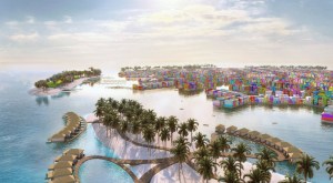Projeção da cidade flutuante em construção nas Maldivas: projeto deve ser entregue em 2027