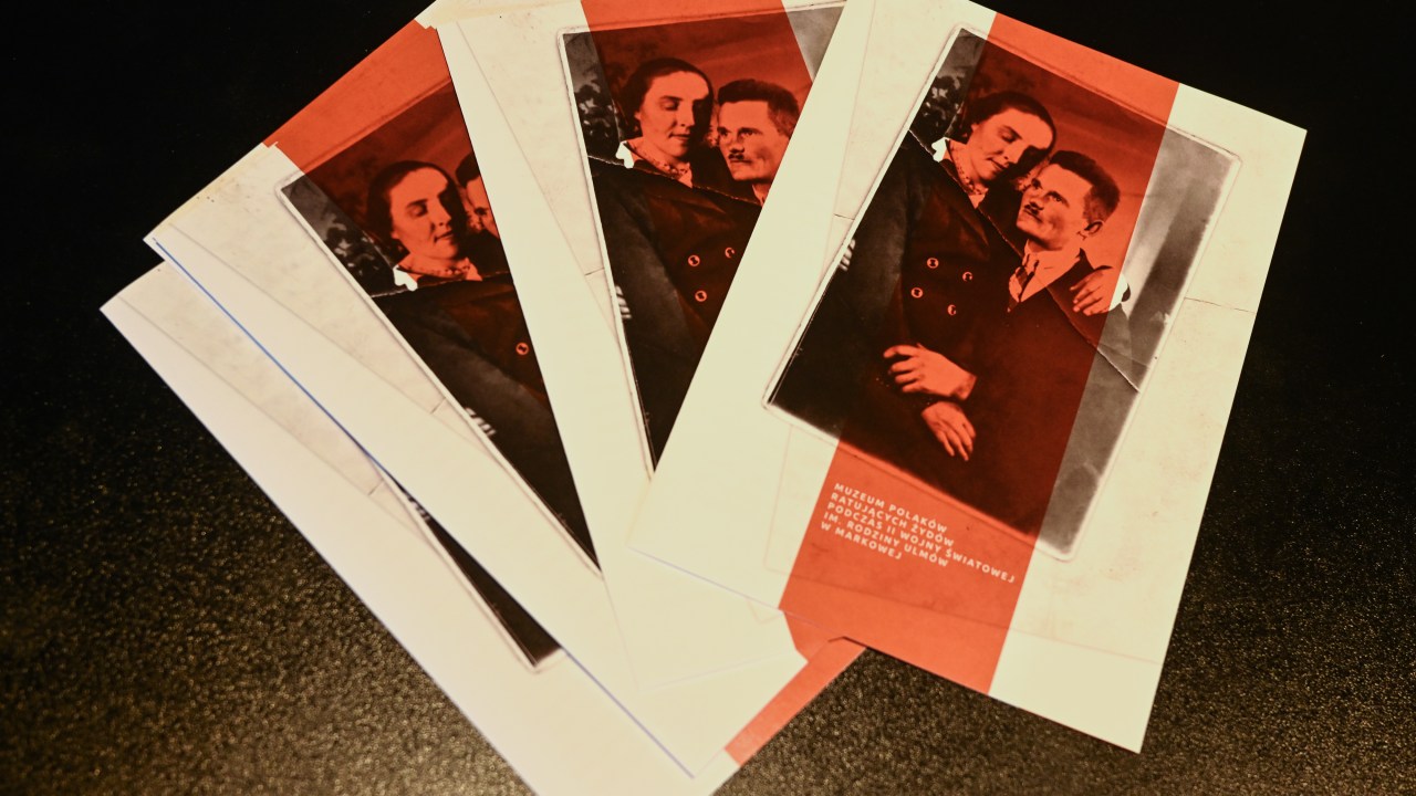 MARKOWA, POLAND - JULY 19, 2023:Photo on the cover of the leaflet at the Markowa Ulma-Family Museum of Poles Who Saved Jews in World War II, seen on July 19, 2023. in Markowa, Poland.Jozef and Wiktoria Ulma were a Polish Catholic couple who heroically sheltered Polish Jewish families in their home during the Nazi German occupation in World War II. Despite the risk, they hid eight Jews, but were eventually betrayed, leading to their arrest and execution, along with their six children and the hidden refugees. Despite the tragedy, their neighbors continued to protect Jewish fugitives until the end of the war, saving at least 21 Polish Jews in Markowa. In 1995, Honored by Yad Vashem in 1995, the Ulmas will be beatified by Pope Francis on September 10, 2023. (Photo by Artur Widak/NurPhoto via Getty Images)