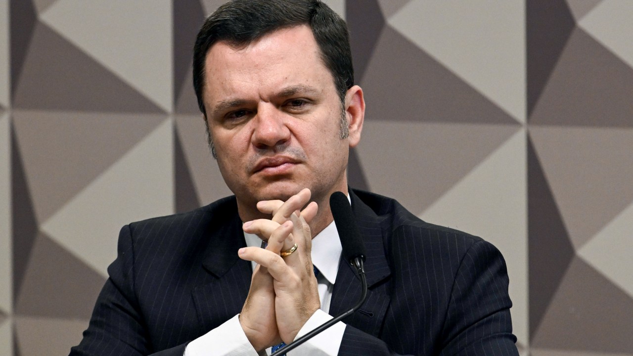 O ex-secretário de Segurança do DF e ex-ministro da Justiça de Bolsonaro, Anderson Torres, durante depoimento na CPMI do 8 de Janeiro