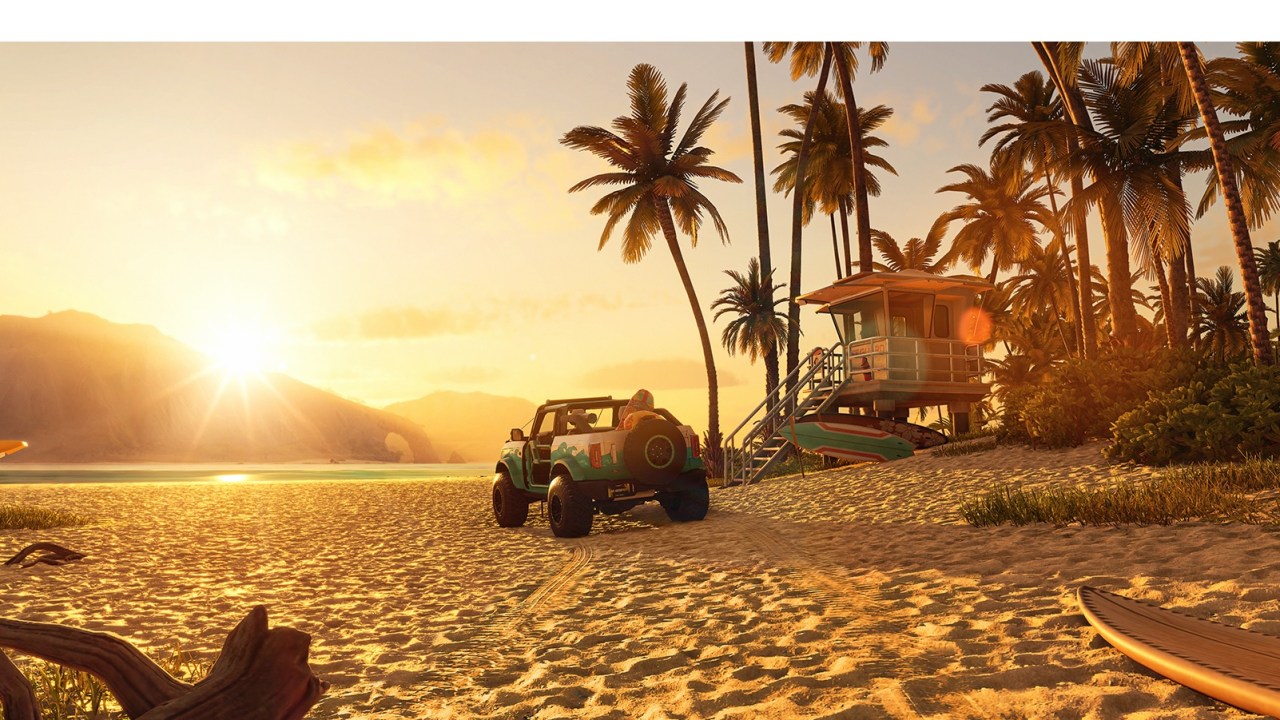 Game The Crew Motorfest é ambientado em uma versão do Havaí, com praias, montanhas e floresta -