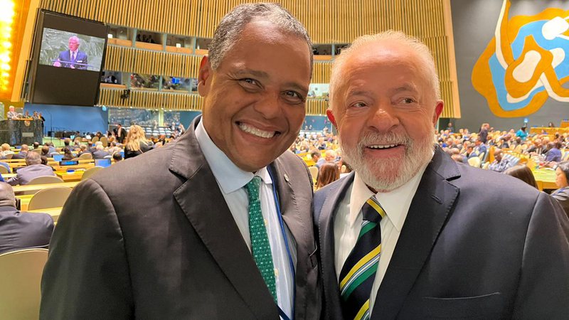 O deputado Antonio Brito ao lado do presidente Lula durante 78ª Assembleia Geral da Organização das Nações Unidas (ONU)