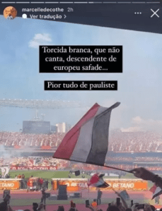 Postagens da assessora especial do Ministério da Igualdade Racial, Marcele Decothé, com críticas ao São Paulo Futebol Clube