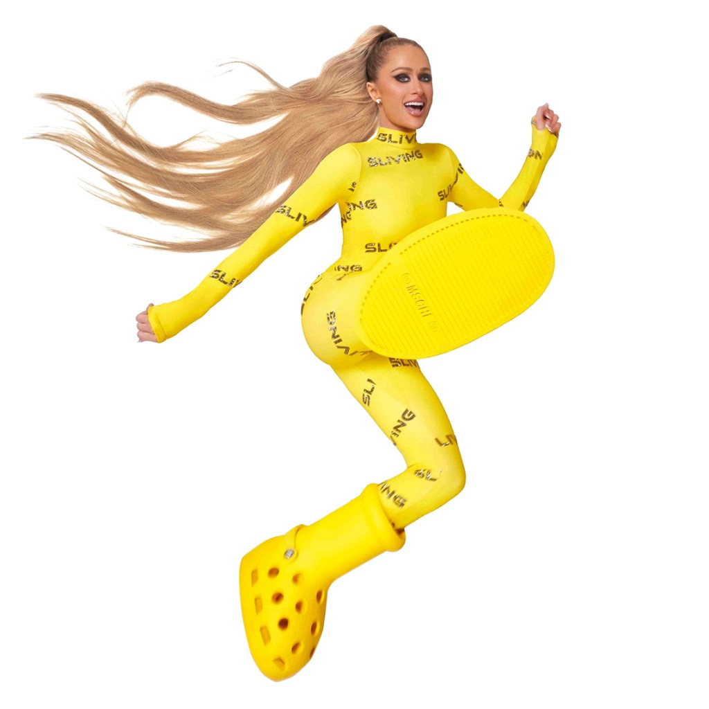 BOM HUMOR - Paris Hilton e a bota inspirada no amarelão do Bob Esponja: para viralizar