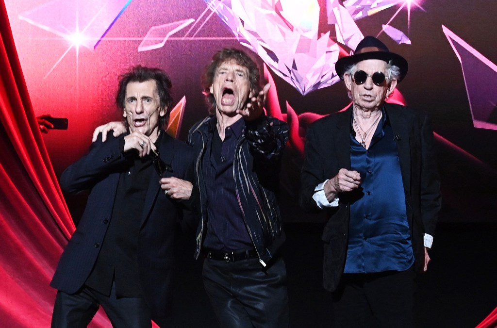 Ronnie Wood, Mick Jagger e Keith Richards em 06/09/2023 para evento de divulgação do álbum 'Hackney Diamonds'