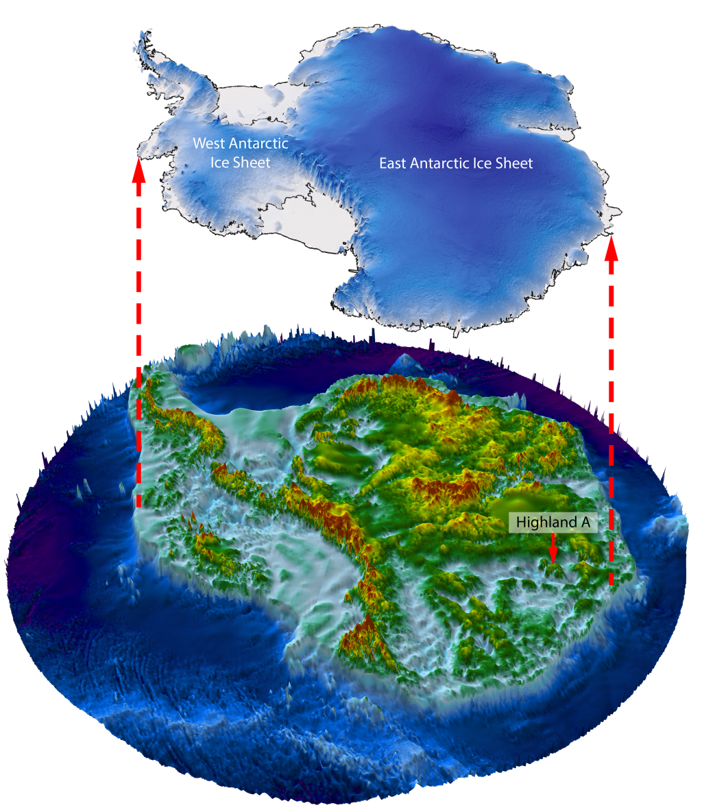 PAISAGEM ANCESTRAL - Antártida: ilustração mostra sobreposição entre região como é atualmente (acima) e como era há 14 milhões de anos