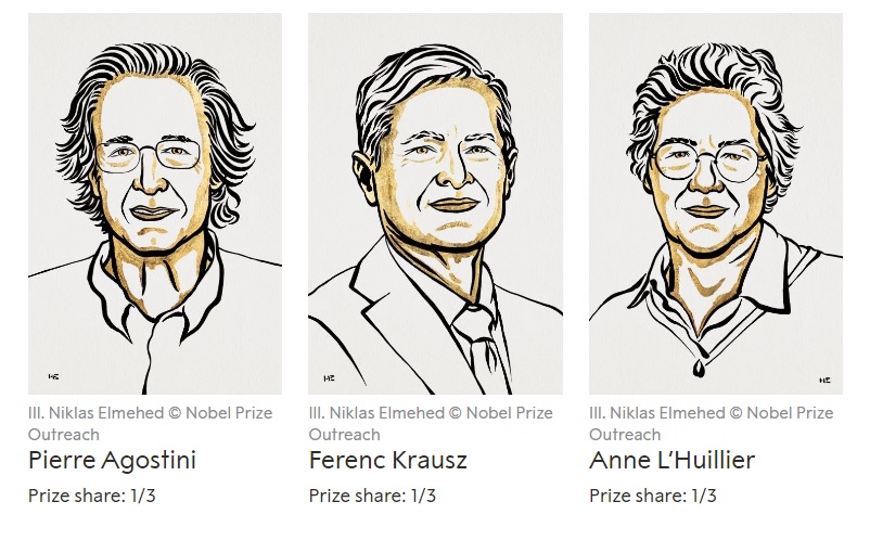 Pierre Agostini, Ferenc Krausz and Anne L’Huillier, vencedores do Nobel de Física 2023 -