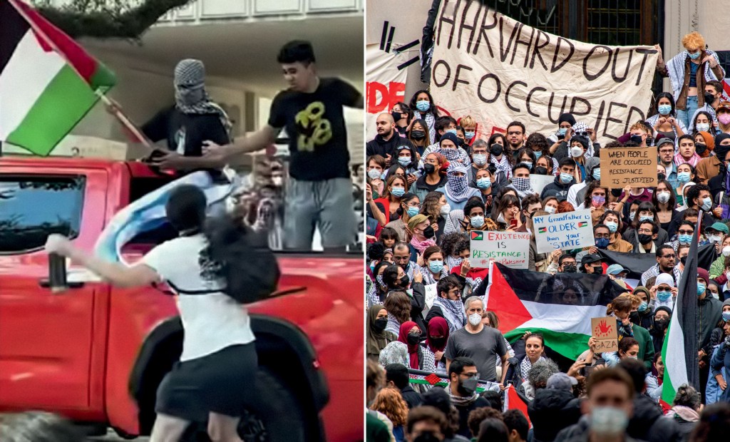 POLARIZAÇÃO - Atos pró-Palestina em Tulane (à esq) e em Harvard: o conflito entre árabes e judeus se espalha pelas universidades americanas