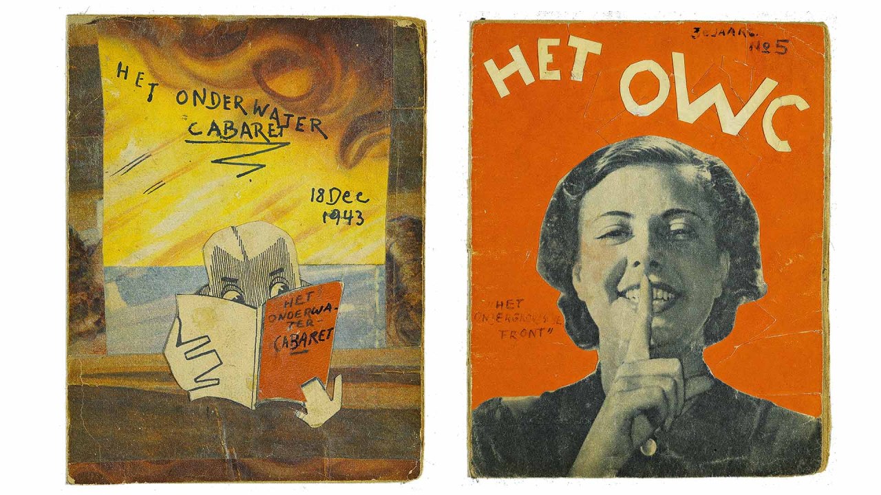RISO - Capas de duas das 95 edições de Het Onderwater Cabaret: textos jocosos para animar as vítimas do horror