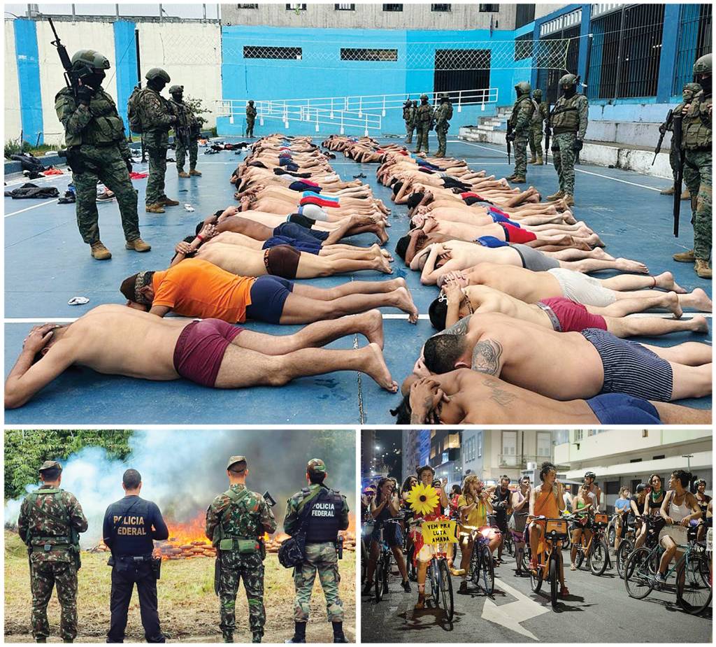 2D-(1)-000_34EY94Y.jpg CONEXÕES - Presos após levante no Equador (acima), combate ao tráfico na fronteira do Brasil com a Colômbia (à esq.) e ato contra a violência no Rio (abaixo): a criminalidade pressiona o poder público