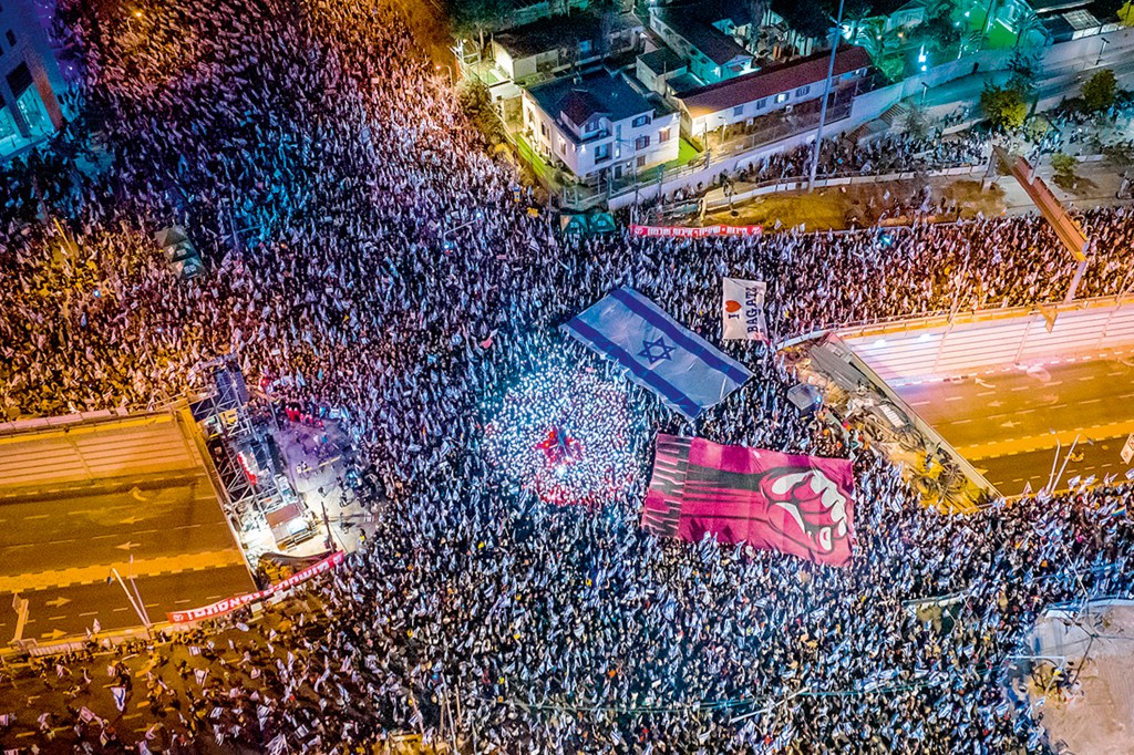 TEL AVIV, ISRAEL - MARCH 11: An aerial view of streets where Israelis take part in the 