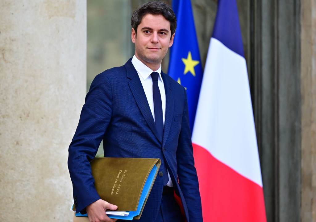 PARIS, FRANCE - DECEMBER 20: French Education Minister Gabriel Attal during the weekly cabinet meeting at the presidential Elysee Palace on December 20 2023 in Paris, France. (Photo by Christian Liewig - Corbis/Getty Images)