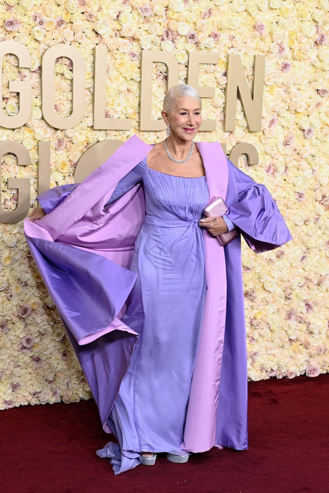 Helen Mirren surpreendeu com um visual lilás Dolce & Gabbana