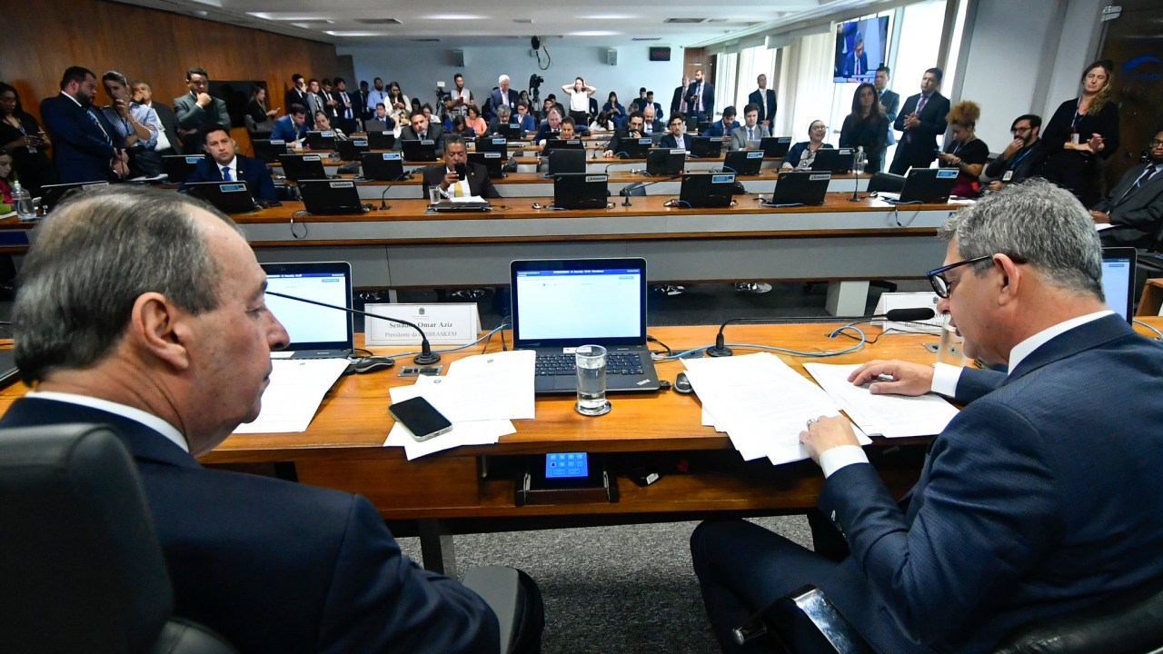 O presidente e o relator da CPI da Braskem no Senado, Omar Aziz e Rogério Carvalho: plano de trabalho aprovado prevê visita a Maceió
