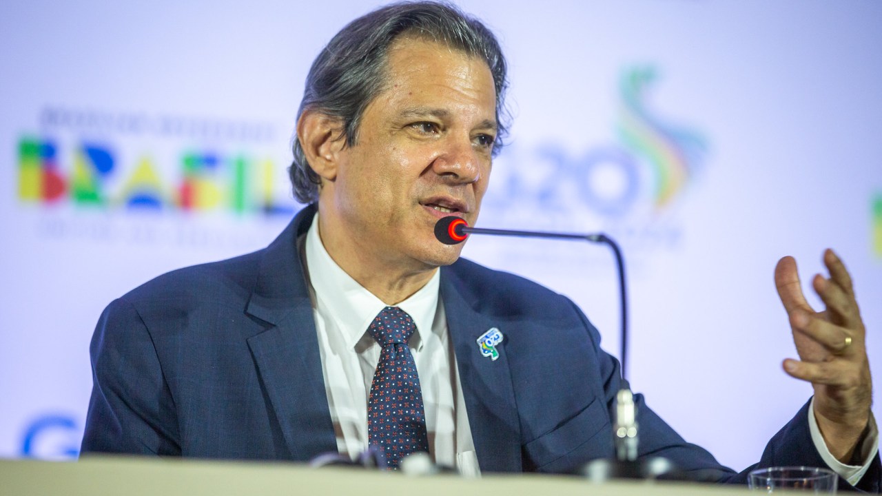 O ministro da Fazenda, Fernando Haddad, em coletiva de encerramento do G20 (29/02/2023)