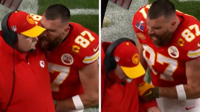 Travis Kelce explode com o técnico do Kansas City Chiefs durante o Super Bowl de 2024