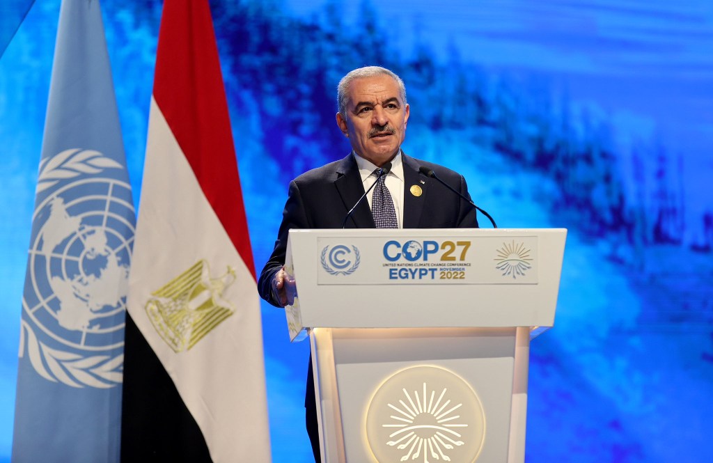 O então primeiro-ministro da Autoridade Palestina, Mohammed Shtayyeh, durante conferência da ONU sobre o clima, em 2022. 08/11/2022 -