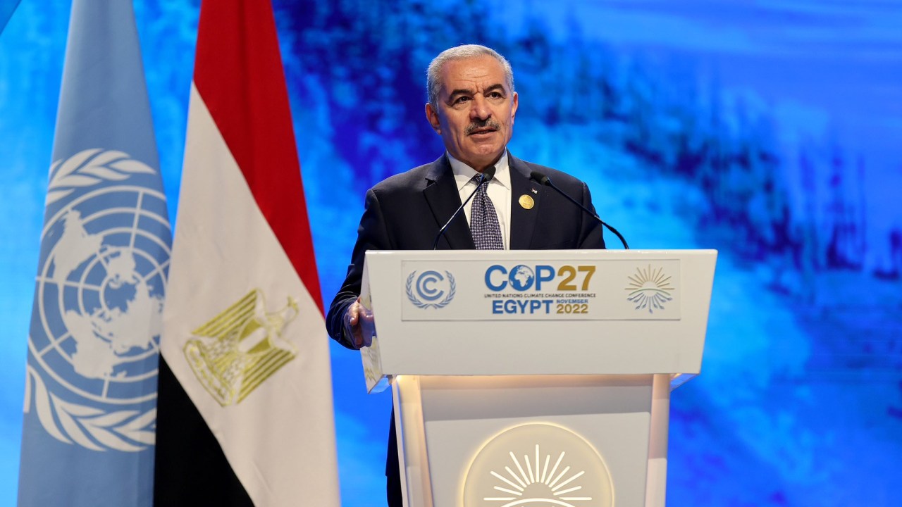 O então primeiro-ministro da Autoridade Palestina, Mohammed Shtayyeh, durante conferência da ONU sobre o clima, em 2022. 08/11/2022 -