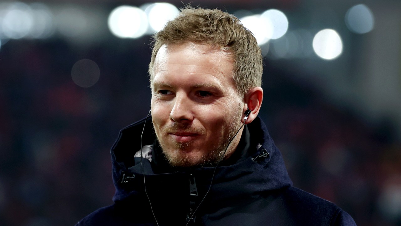 LEVERKUSEN, GERMANY - FEBRUARY 10: Julian Nagelsmann speaks to the media prior to the Bundesliga match between Bayer 04 Leverkusen and FC Bayern München at BayArena on February 10, 2024 in Leverkusen, Germany. (Photo by Lars Baron/Getty Images)