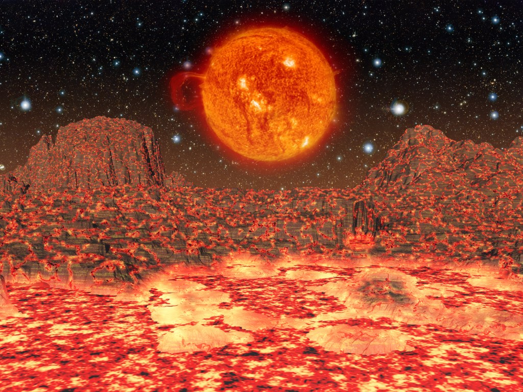Ilustração de um planeta derretido em lava