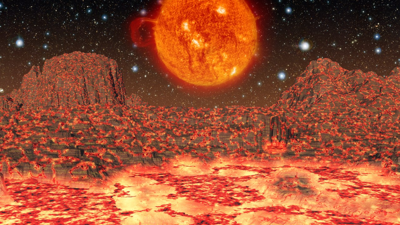 Ilustração de um planeta derretido em lava