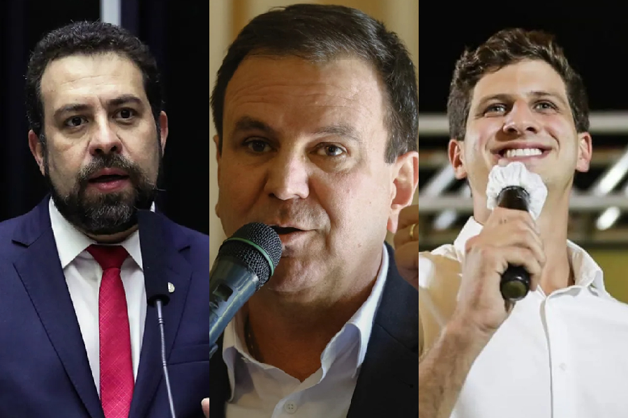 O deputado federal Guilherme Boulos (PSOL); o prefeito do Rio de Janeiro, Eduardo Paes (PSD); e o prefeito de Recife, João Campos (PSB)