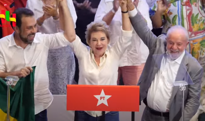 Marta Suplicy, Lula e Guilherme Boulos em ato de refiliação da ex-prefeita de São Paulo ao PT
