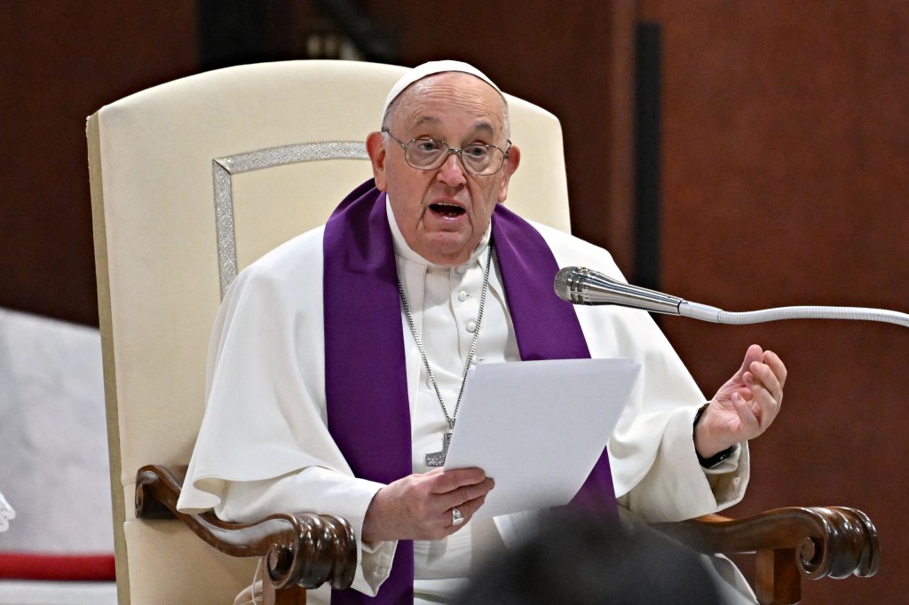 Papa Francisco durante discurso no evento "24h para o Lorde" em Roma, na Itália. 08/03/2024