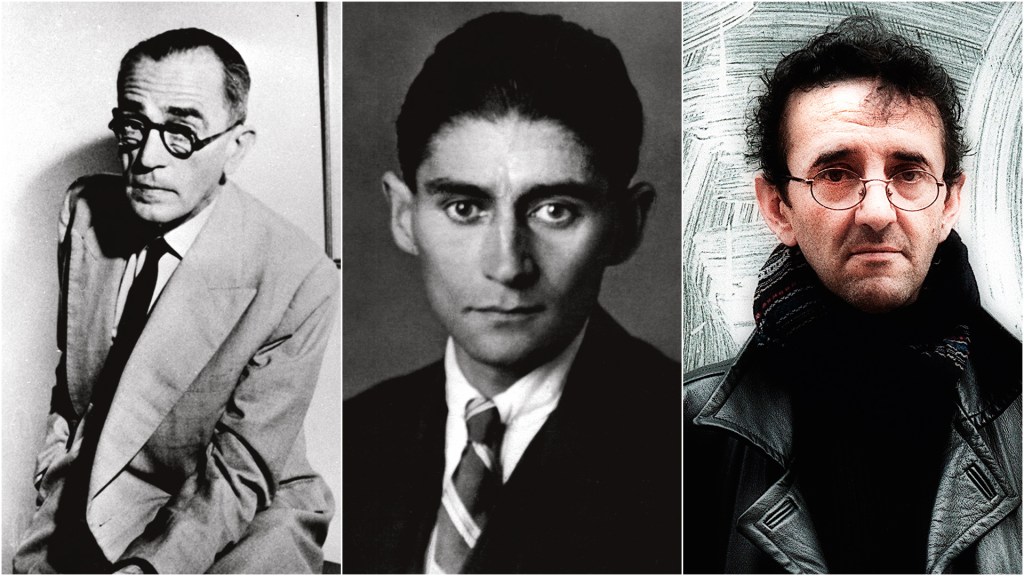 ALÉM DA VIDA -  A partir da esq., três autores editados postumamente: Graciliano refutava o poema exumado, Kafka mandou destruir textos que viraram clássicos e Bolaño planejou o uso de seu legado pela família