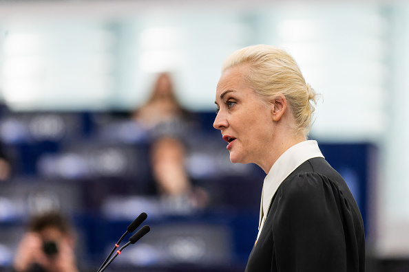 Yulia Navalnaya, viúva de Alexei Navalny, no dia em que discursou no Parlamento Europeu, em Estrasburgo, na França. 28/02/2024