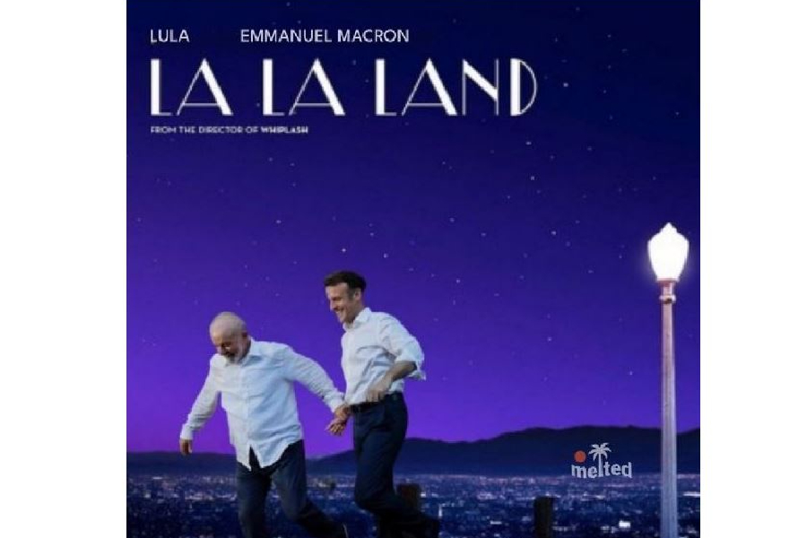 Meme mostra Lula e Macron no cartaz de 'La La Land'