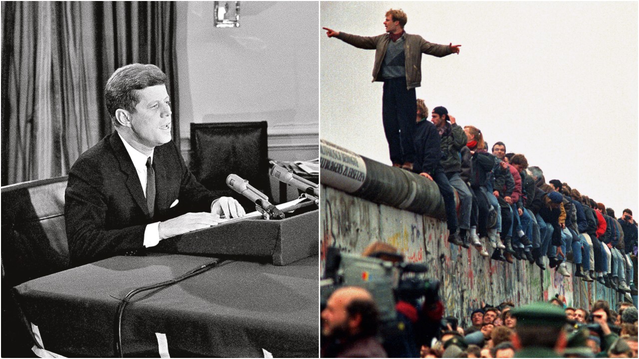 LIÇÕES - Kennedy em 1962, durante a crise dos mísseis, e a queda do Muro de Berlim: não foi o “fim da história”