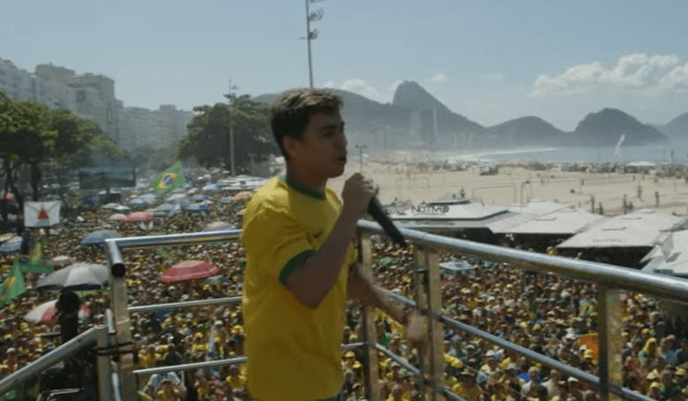 O deputado Nikolas Ferreira (PL-MG), durante o ato pró-Bolsonaro no Rio de Janeiro