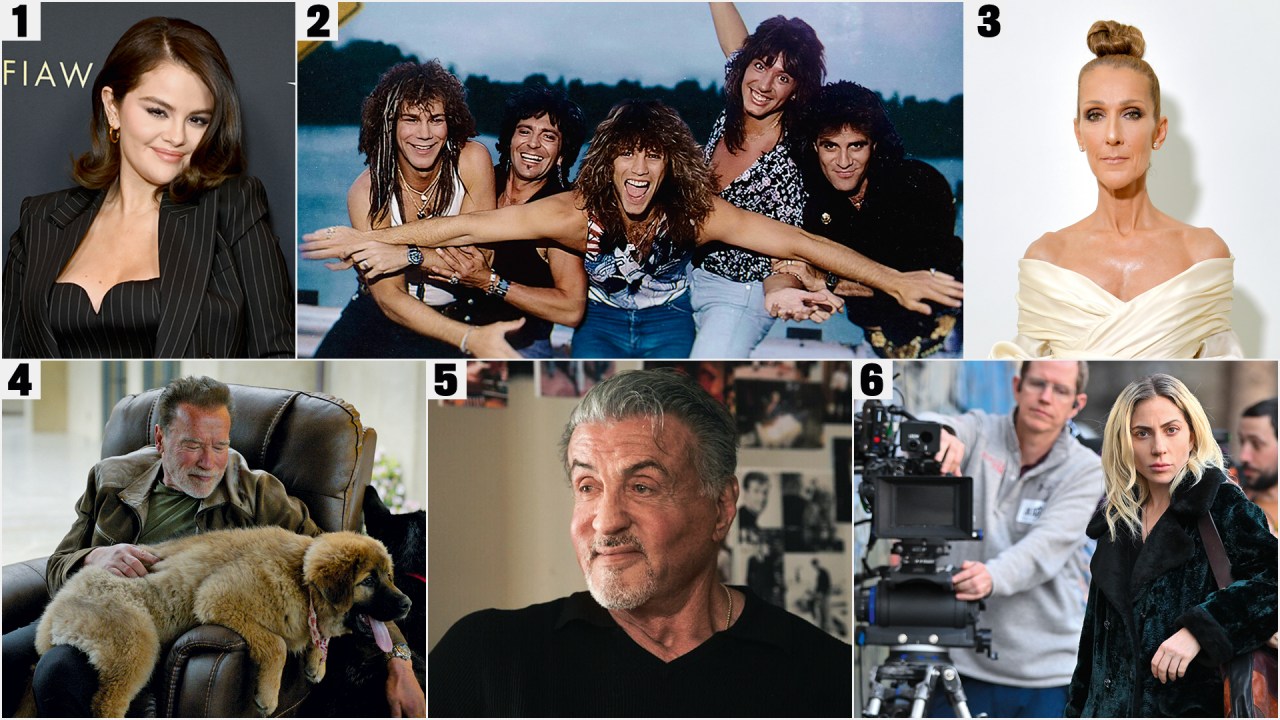 EXPOSIÇÃO CALCULADA - Selena Gomez (1), Bon Jovi (2), Céline Dion (3), Arnold Schwarzenegger (4), Sylvester Stallone (5) e Lady Gaga (6): biografias devassadas, mas sem perder o controle narrativo da história