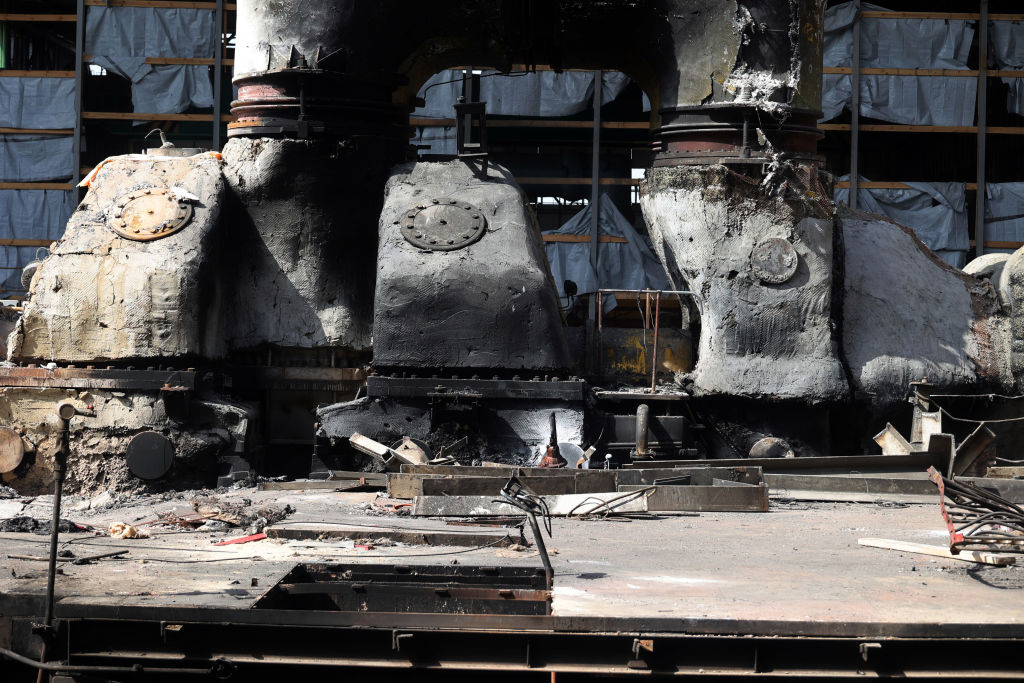 KHARKIV REGION, UKRAINE - APRIL 11, 2024 - The Kharkiv Combined Heat and Power Plant (CHP) is damaged by Russian shelling, Kharkiv Region, northeastern Ukraine. (Photo credit should read Vyacheslav Madiyevskyy / Ukrinform/Future Publishing via Getty Images)
