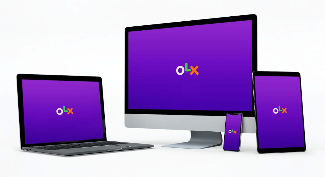 Dispositivos eletrônicos com o logo da OLX
