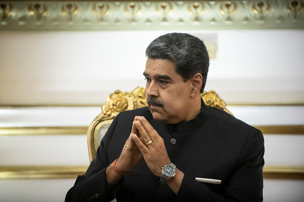 Nicolás Maduro, presidente da Venezuela, durante uma reunião com o Ministro das Relações Exteriores da Rússia, Sergey Lavrov, em Caracas. 20/02/2024
