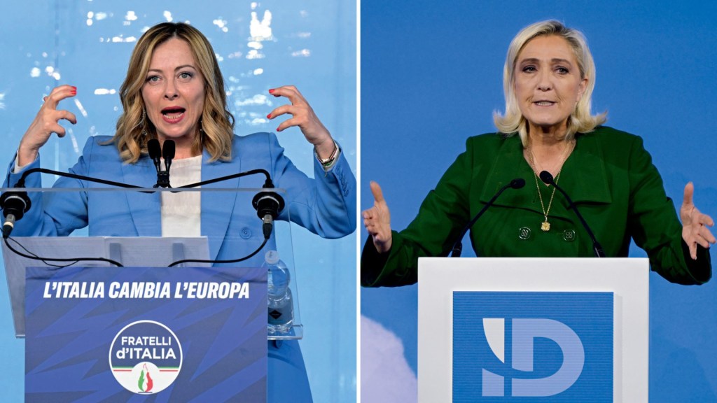 CIUMEIRA DE LADO - Meloni e Marine Le Pen: ideia de frente ampla