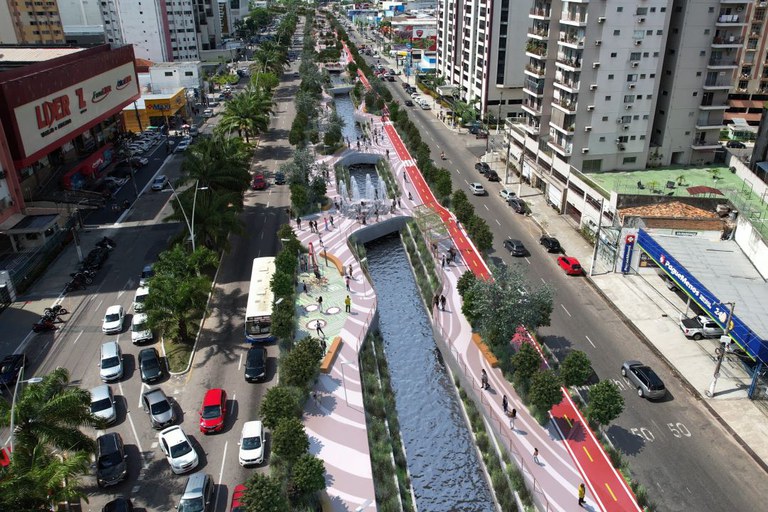 Projeção do futuro Parque Linear Doca, na Avenida Visconde de Souza Franco, em Belém