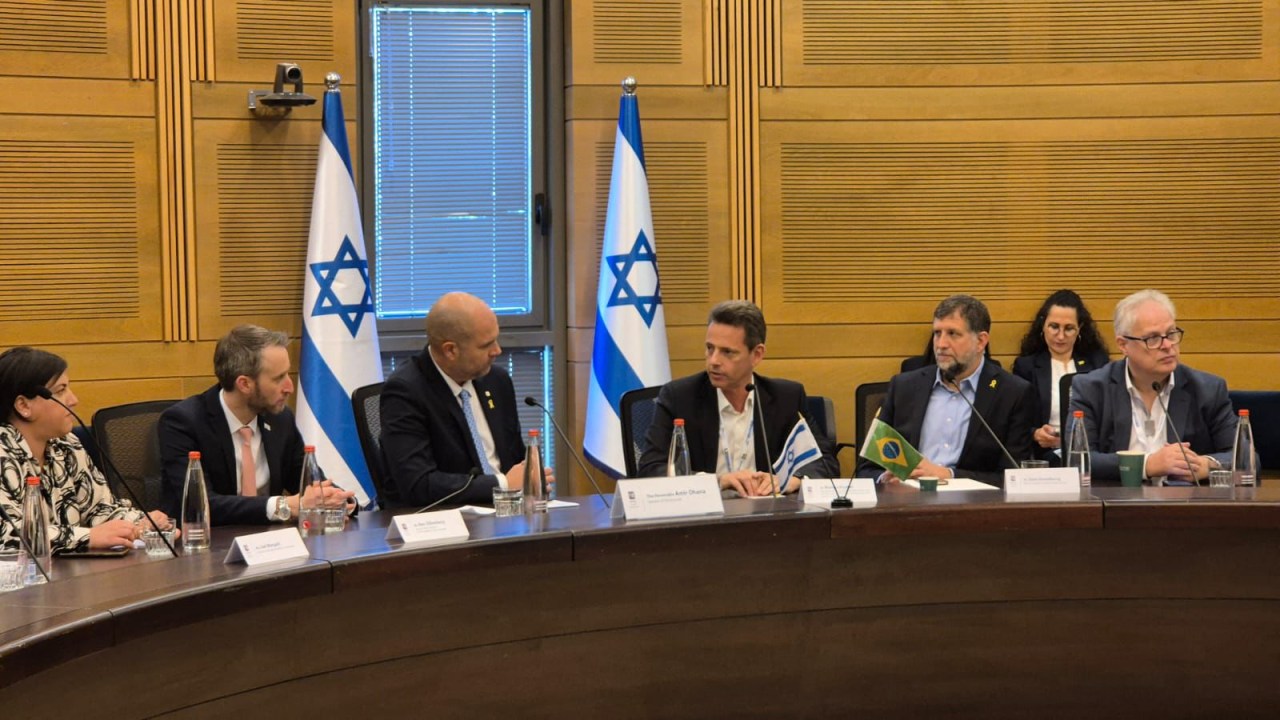 Delegação da Federação Israelita do Estado de São Paulo (Fisesp) faz reunião com chefe do parlamento de Israel, Amir Ohana, em Jerusalém. 23/05/2024 -