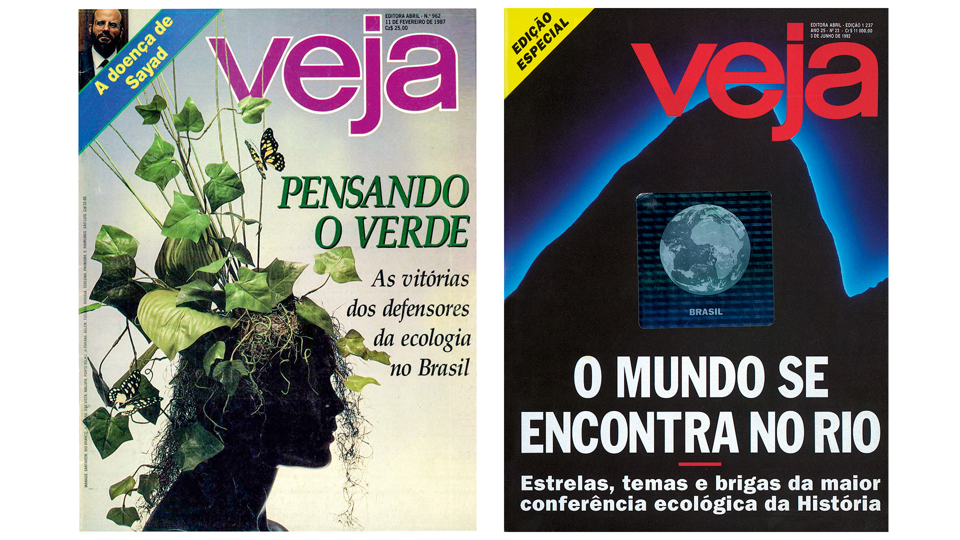 HIST&Oacute;RIA&ensp;- Capas de VEJA das d&eacute;cadas de 80 e 90: retrato do clamor da sociedade, num tempo em que se dizia &ldquo;ecologia&rdquo;