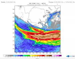 Mapa meteorológico mostra céu carregado sobre o Rio Grande do Sul Mapa meteorológico do Rio Grande do Sul aponta para acumulados de até 200 mm em Porto Alegre até a segunda-feira (13)