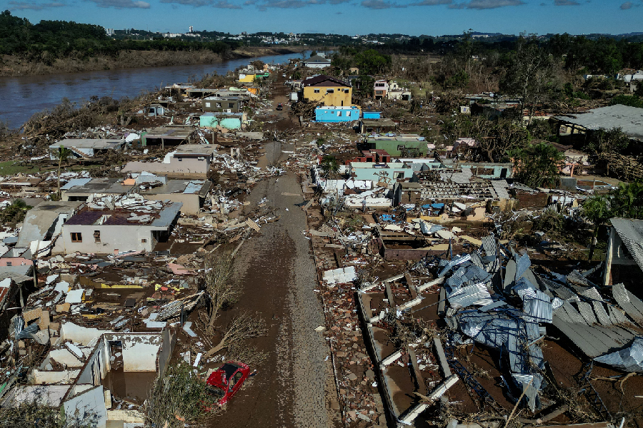 Vista aérea de Roca Sales, município gaúcho do Vale do Taquari devastado pelas chuvas