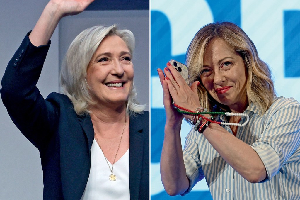 TRIUNFO - A francesa Le Pen e a italiana Meloni (à dir.): duas mulheres no comando da virada direitista europeia