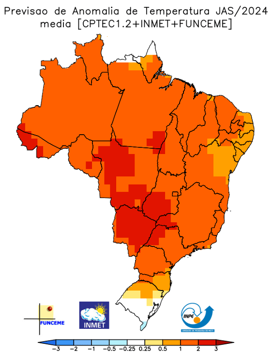 Captura de tela 2024-06-21 110750 MÉDIA ALTA - Inverno: mapa do Instituto Nacional de Meteorologia mostra temperaturas acima da média no país