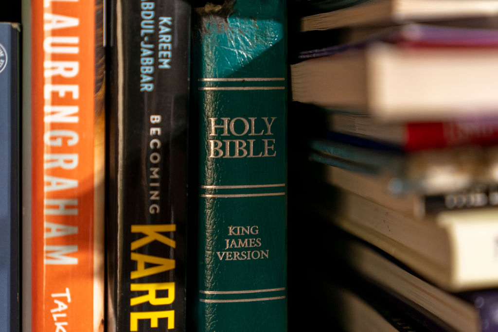 YUKON, OKLAHOMA - July 21: A Bible that belongs to Aurora sits on the shelf at the Robertson familys home in Yukon, Oklahoma on July 21, 2022. (Photo by Nick Oxford for The Washington Post via Getty Images)