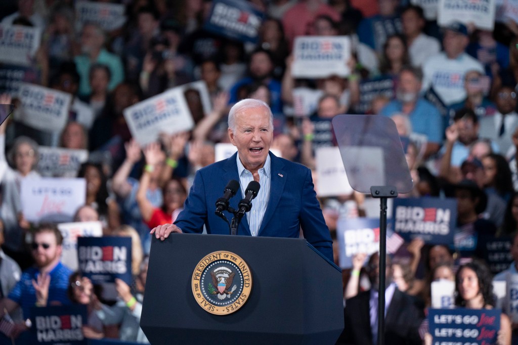 O presidente dos Estados Unidos, Joe Biden, durante comício em Carolina do Norte. 28/06/2024